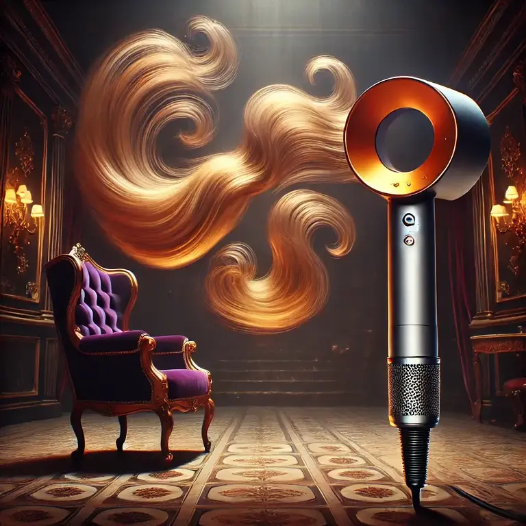 Dalle2025 02 1512.11.16 Adysonsupersonichairdryersuspendedinmid Airinaluxuriousdimlylitroom.thedryerisglowingsoftlywithstreamsofcoolairflowinginin Talesgo.com