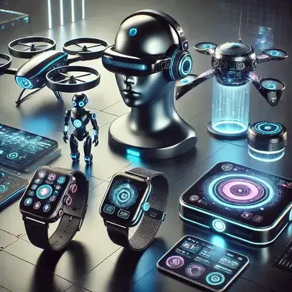 Dalle2025 02 2019.12.10 Acollectionoffuturisticgadgetspoweredbyartificialintelligence.thegadgetsincludesmartglasseswithaholographicinterfaceacompactai Po Talesgo.com