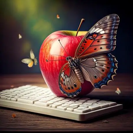TalesGO.com fantasyApplewhitekeyboardandfunnybutterflybabymixedcompanyAppleindramaticBG964-