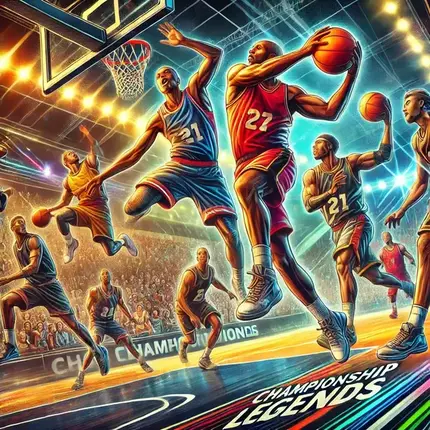 Adynamicaction packedillustrationofbasketballplayersinmid gameshowcasingintensecompetition.thescenefeaturesdiverseathletesincolorf talesgo.com